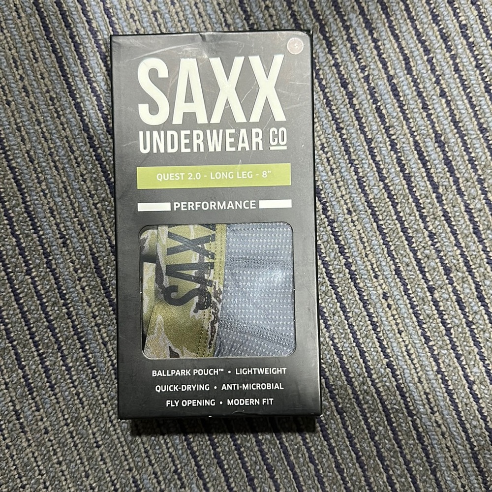 Saxx Quest small long leg boxer brief grey with camo (NEW)